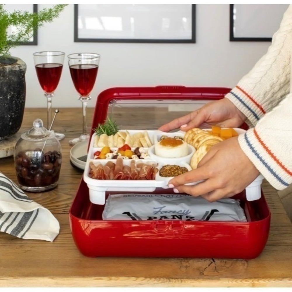 Fancy Panz Classic Red Foil Pan Carrier/Charcuterie & Veggie Trayz Combo *NEW*